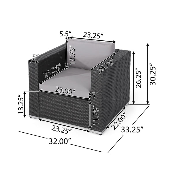 Gdf Studio Verin Outdoor Grey Wicker Club Chair With Silver Water Resistant Fabric Cushions (Set Of 2)