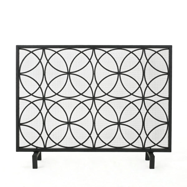 gdf studio Veritas Modern Glam Single Panel Iron Fireplace Screen with Circle Pattern