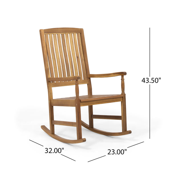 Gdf Studio Verna Outdoor 2 Seater Acacia Wood Rocking Chairs And Side Table Set