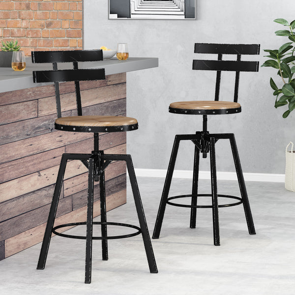 Gdf Studio Vernon Modern Industrial Firwood Adjustable Height Swivel Barstools Set Of 2 Antique And Black Brushed Silver