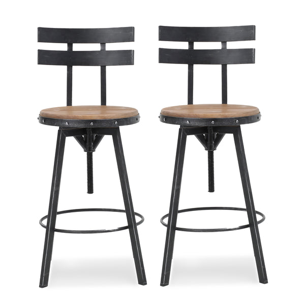 gdf studio Vernon Modern Industrial Firwood Adjustable Height Swivel Barstools Set of 2 Antique and Black Brushed Silver
