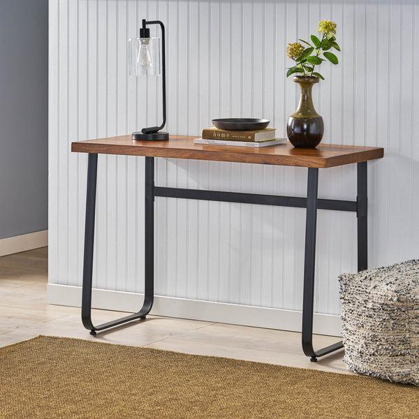 Gdf Studio Vess Modern Industrial Handmade Mango Wood Console Table Walnut And Black