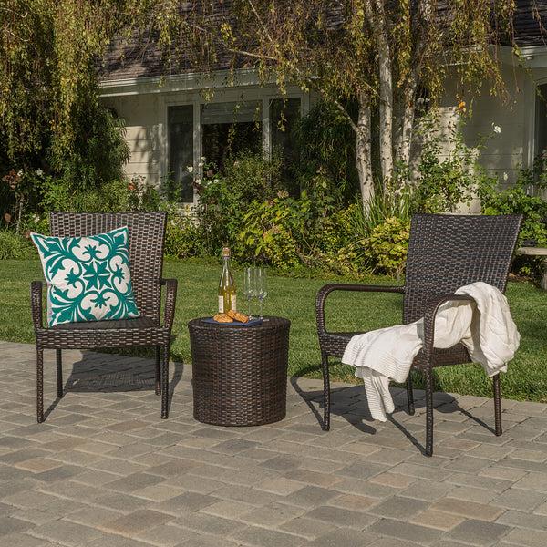 Gdf Studio Vestavia Outdoors Brown Wicker 3 Piece Stacking Chair Chat Set