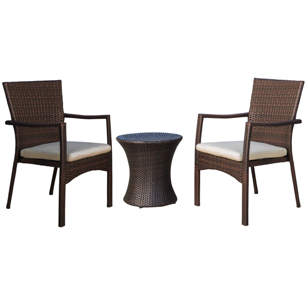 gdf studio Vestavia Outdoors Brown Wicker 3 Piece Stacking Chair Chat Set