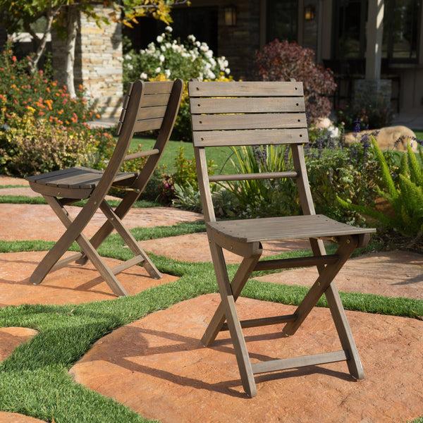 Gdf Studio Vicaro Outdoor Grey Finish Acacia Wood Foldable Dining Chairs (Set Of 2)