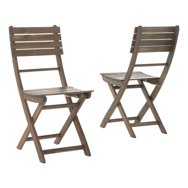 gdf studio Vicaro Outdoor Grey Finish Acacia Wood Foldable Dining Chairs (Set of 2)