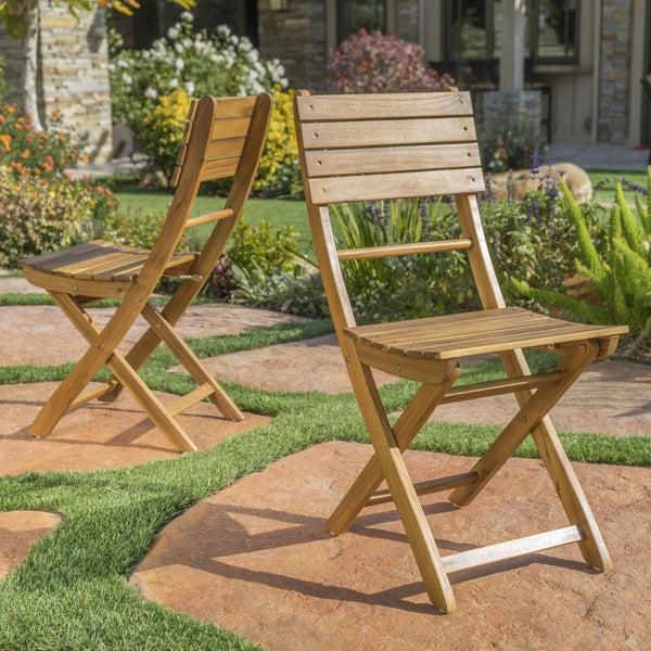 Gdf Studio Vicaro Outdoor Natural Finish Acacia Wood Foldable Dining Chairs (Set Of 2)