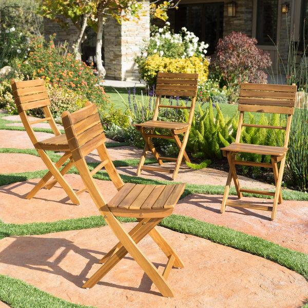 Gdf Studio Vicaro Outdoor Natural Finish Acacia Wood Foldable Dining Chairs (Set Of 4)