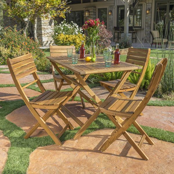 Gdf Studio Vicaro Outdoor Natural Finish Acacia Wood Foldable Dining Set