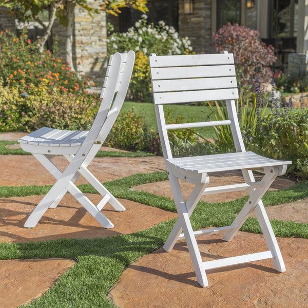 Gdf Studio Vicaro Outdoor White Finish Acacia Wood Foldable Dining Chairs