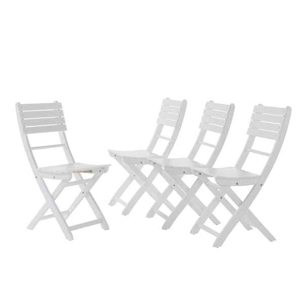 Gdf Studio Vicaro Outdoor White Finish Acacia Wood Foldable Dining Chairs