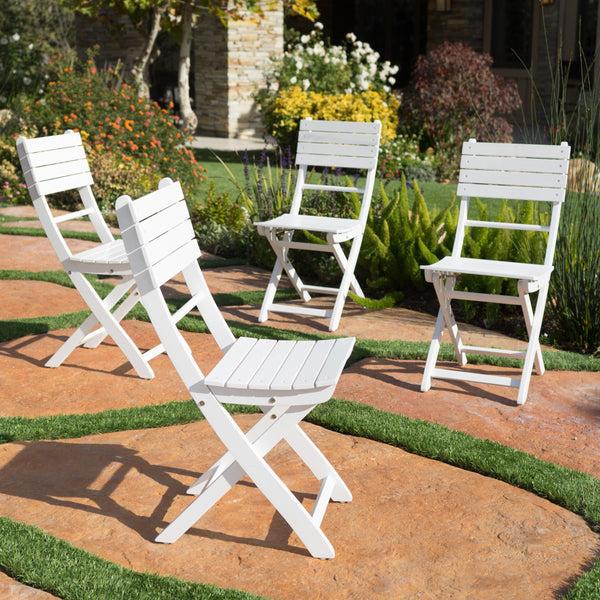 Gdf Studio Vicaro Outdoor White Finish Acacia Wood Foldable Dining Chairs