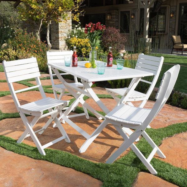 Gdf Studio Vicaro Outdoor White Finish Acacia Wood Foldable Dining Set
