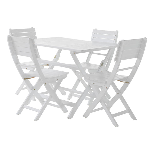 gdf studio Vicaro Outdoor White Finish Acacia Wood Foldable Dining Set