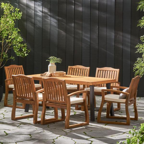 Gdf Studio Vilamari Outdoor 7-piece Wood Dining Set With Cushions