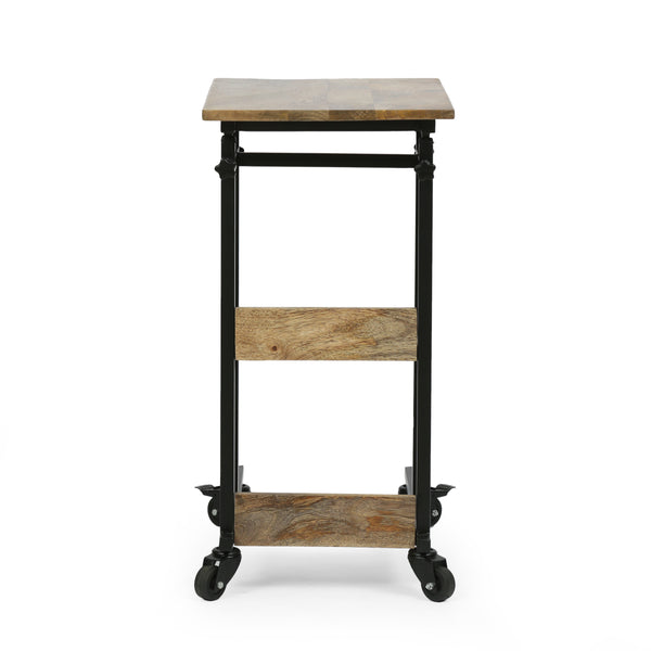 Gdf Studio Vinton Modern Industrial Handcrafted Wooden Multi-Purpose Adjustable Height C-Shaped Side Table Natural And Black