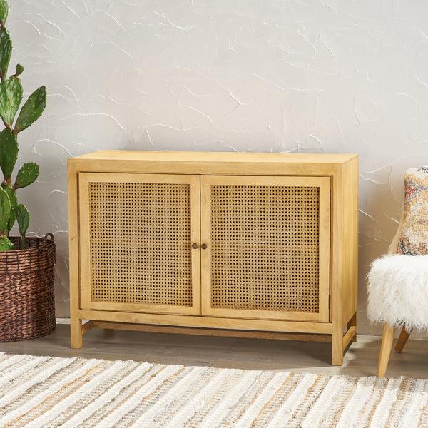 Gdf Studio Viola Boho 2 Door Mango Wood Cabinet With Wicker Caning
