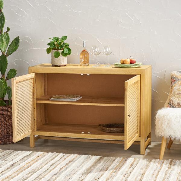 Gdf Studio Viola Boho 2 Door Mango Wood Cabinet With Wicker Caning