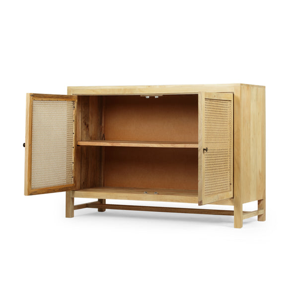 gdf studio Viola Boho 2 Door Mango Wood Cabinet with Wicker Caning