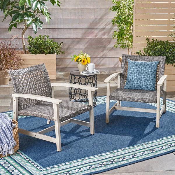 Gdf Studio Viola Outdoor Wood And Wicker Club Chairs