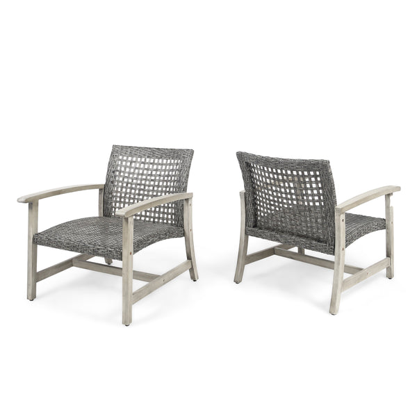 gdf studio Viola Outdoor Wood and Wicker Club Chairs