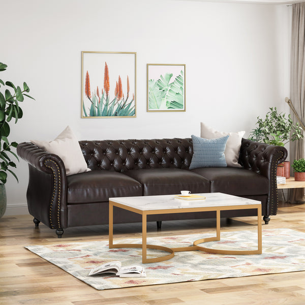 Gdf Studio Vita Chesterfield Tufted Leather Sofa With Scroll Arms