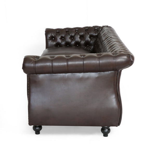 Gdf Studio Vita Chesterfield Tufted Leather Sofa With Scroll Arms