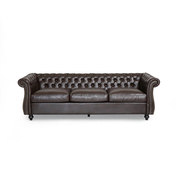 gdf studio Vita Chesterfield Tufted Leather Sofa with Scroll Arms