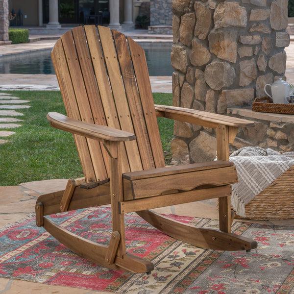 Gdf Studio Vivian Outdoor Acacia Wood Adirondack Rocking Chair