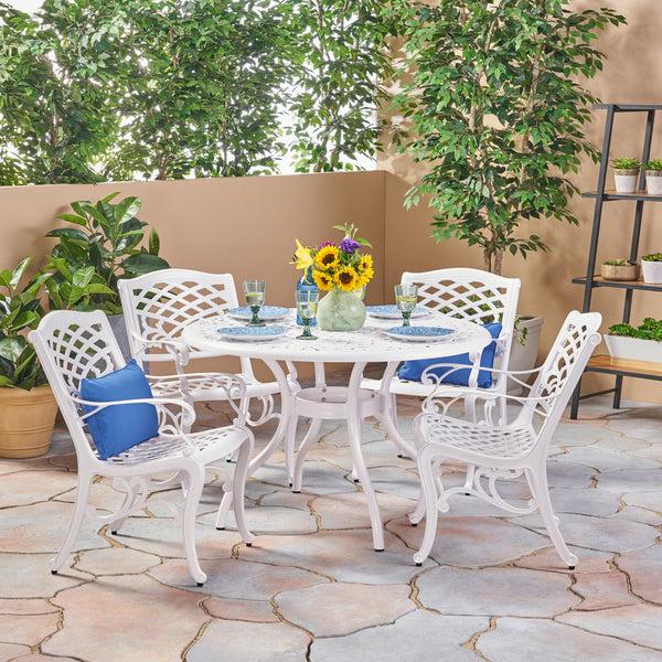 Gdf Studio Vlada Outdoor 5 Piece Cast Aluminum Round Dining Set