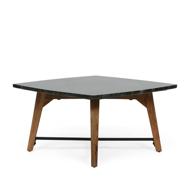 gdf studio Volney Boho Glam Handcrafted Marble Top Coffee Table Black and Dark Espresso
