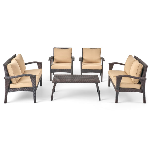gdf studio Voyage Outdoor 6 Seater Wicker Chat Set with Cushions
