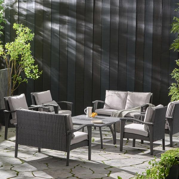 Gdf Studio Voyage Outdoor 8 Piece Gray Wicker Chat Set With Cushions