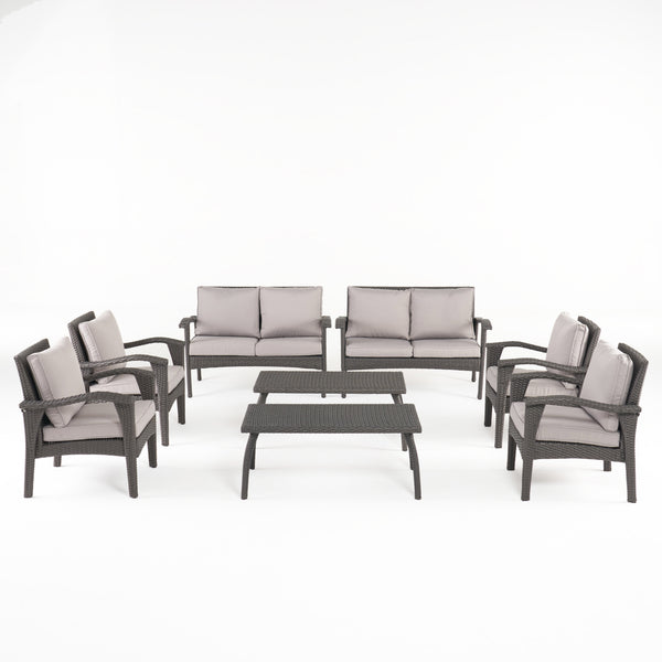 gdf studio Voyage Outdoor 8 Piece Gray Wicker Chat Set with Cushions