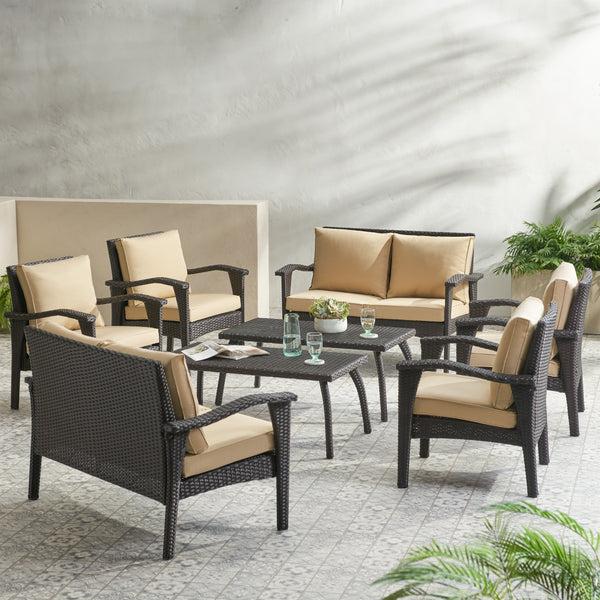 Gdf Studio Voyage Outdoor 8pc Brown Wicker Seating Set