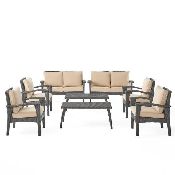 gdf studio Voyage Outdoor 8pc Brown Wicker Seating Set