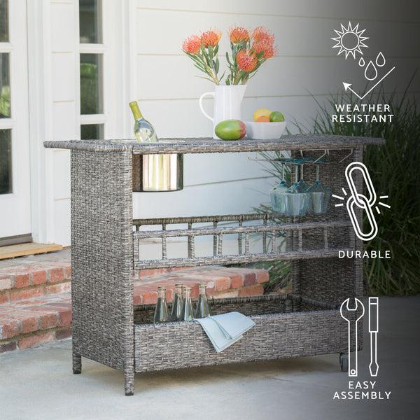 Gdf Studio Waikiki Outdoor Fine Crafted Mixed Black Wicker Bar Serving Cart