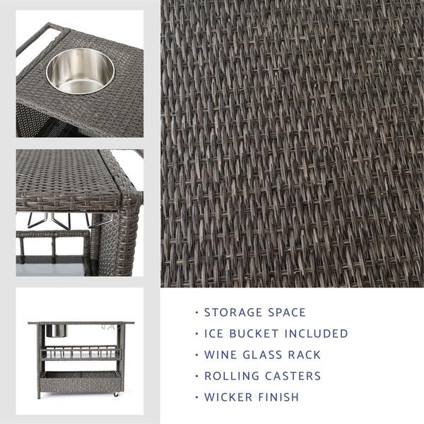 Gdf Studio Waikiki Outdoor Fine Crafted Mixed Black Wicker Bar Serving Cart