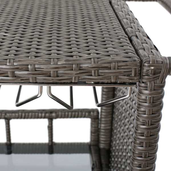 Gdf Studio Waikiki Outdoor Fine Crafted Mixed Black Wicker Bar Serving Cart