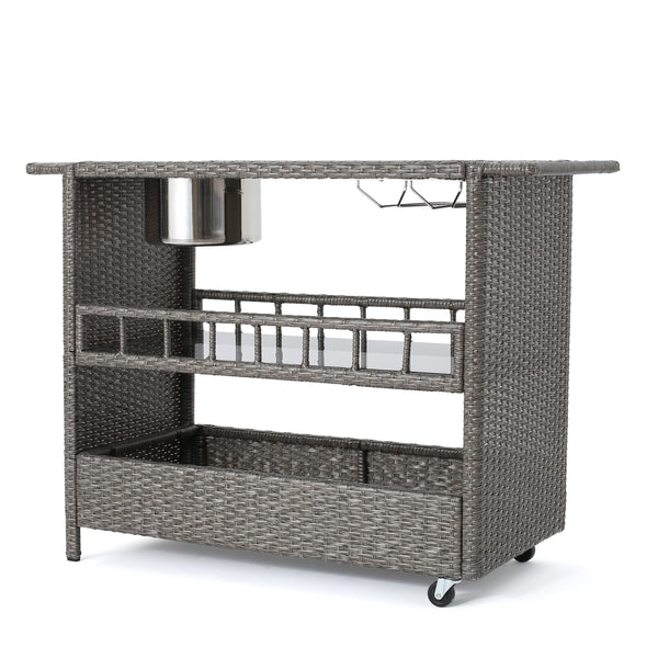 gdf studio Waikiki Outdoor Fine Crafted Mixed Black Wicker Bar Serving Cart