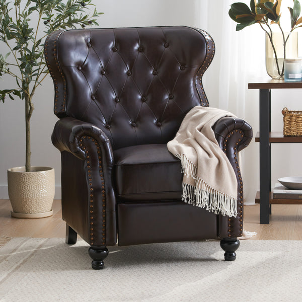 Gdf Studio Walder Contemporary Tufted Recliner With Nailhead Trim Brown And Dark Brown