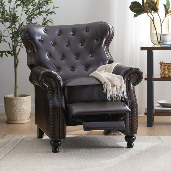 Gdf Studio Walder Contemporary Tufted Recliner With Nailhead Trim Brown And Dark Brown