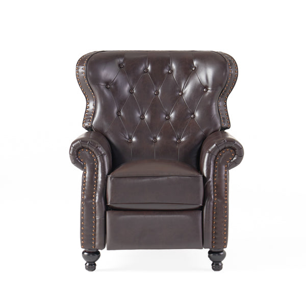 gdf studio Walder Contemporary Tufted Recliner with Nailhead Trim Brown and Dark Brown