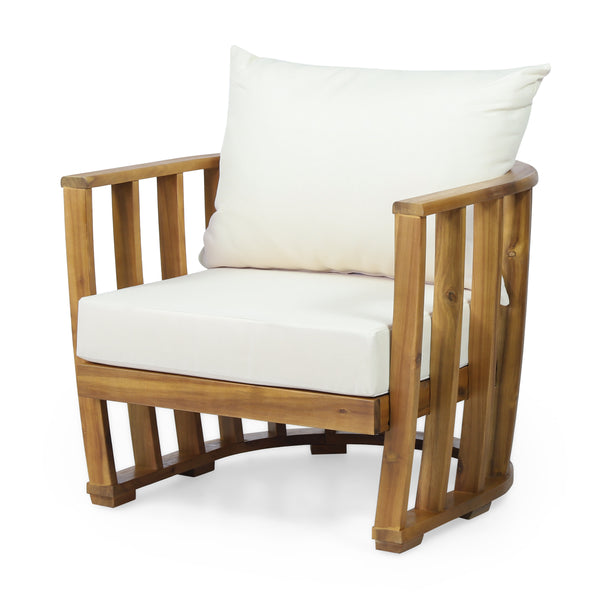 gdf studio Wallowa Outdoor Acacia Wood Club Chair with Cushions Teak and Beige