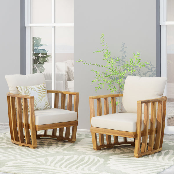 Gdf Studio Wallowa Outdoor Acacia Wood Club Chairs With Cushions (Set 2)