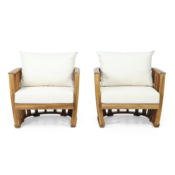 gdf studio Wallowa Outdoor Acacia Wood Club Chairs with Cushions (Set 2)
