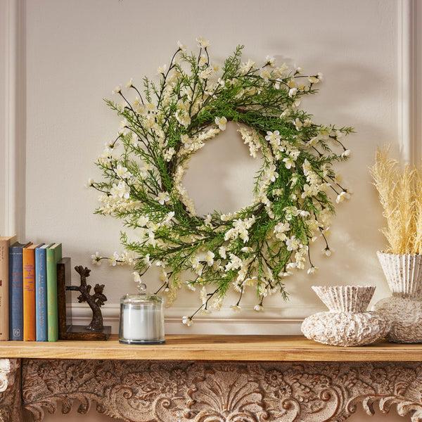 Gdf Studio Wallsten 30" Plum Blossom Artificial Silk Wreath Green And White