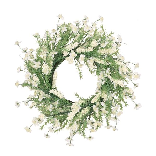 gdf studio Wallsten 30" Plum Blossom Artificial Silk Wreath Green and White