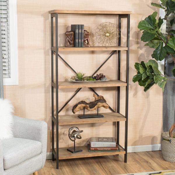 Gdf Studio Warner Rustic 4 Shelf Wood & Metal Etagere Bookcase