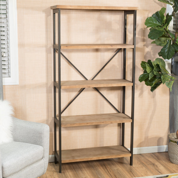 Gdf Studio Warner Rustic 4 Shelf Wood & Metal Etagere Bookcase